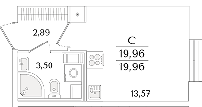 Планировка — Кинопарк, Студия, 20 м²