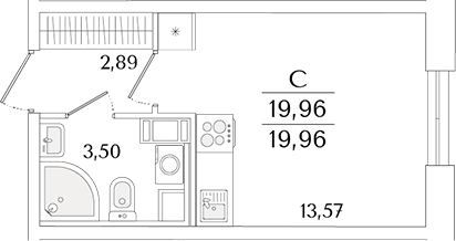 Планировка — Кинопарк, Студия, 20 м²