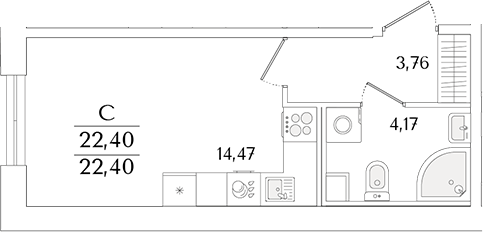 Планировка — Кинопарк, Студия, 22 м²