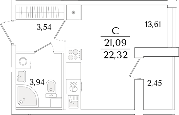 Планировка — Кинопарк, Студия, 21 м²