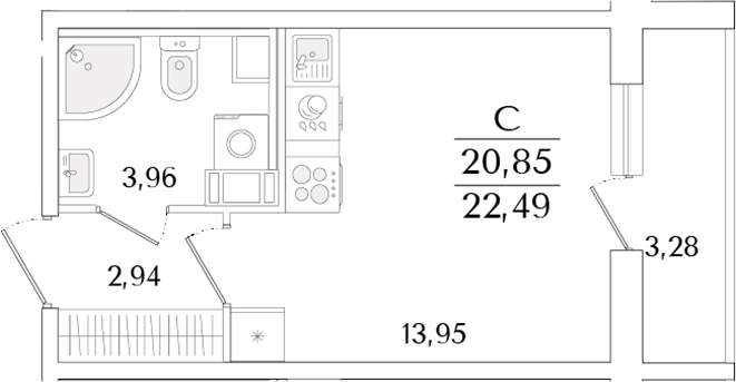 Планировка — Кинопарк, Студия, 21 м²