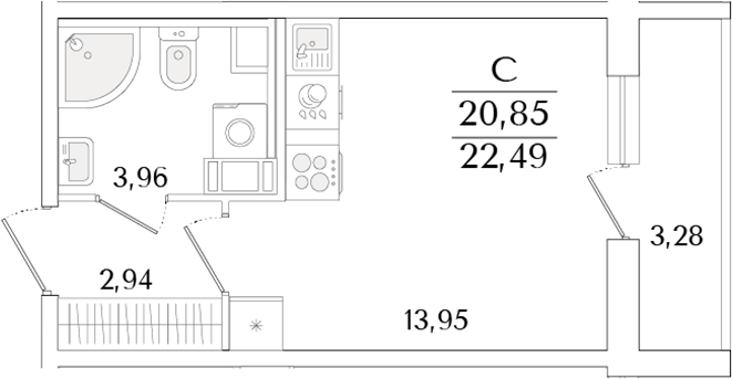 Планировка — Кинопарк, Студия, 21 м²