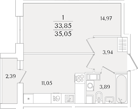 Планировка — Кинопарк, 1-комн., 34 м²