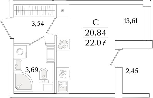 Планировка — Кинопарк, Студия, 21 м²