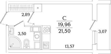 Планировка — Кинопарк, Студия, 20 м²