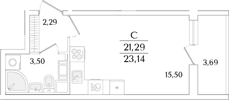 Планировка — Кинопарк, Студия, 21 м²