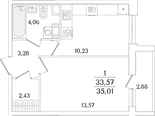 Планировка — Кинопарк, 1-комн., 34 м²