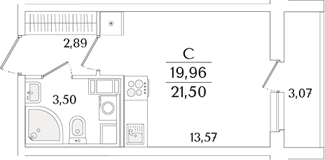 Планировка — Кинопарк, Студия, 20 м²