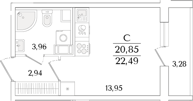 Планировка — Кинопарк, Студия, 21 м²