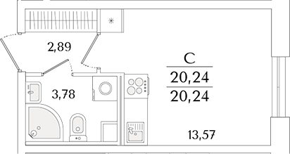 Планировка — Кинопарк, Студия, 20 м²