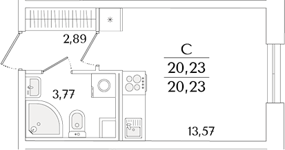 Планировка — Кинопарк, Студия, 20 м²