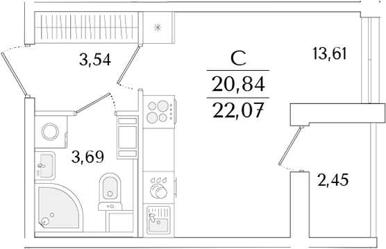 Планировка — Кинопарк, Студия, 21 м²