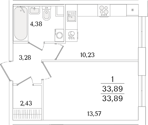 Планировка — Кинопарк, 1-комн., 34 м²