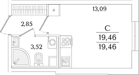 Планировка — Кинопарк, Студия, 19 м²