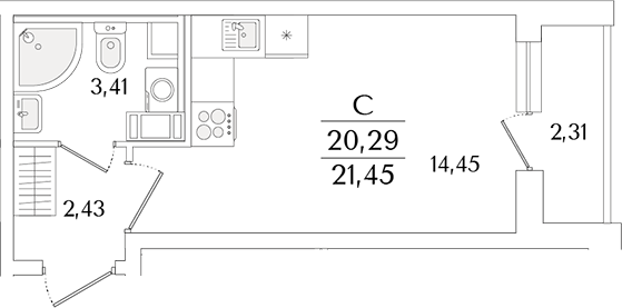 Планировка — Кинопарк, Студия, 20 м²