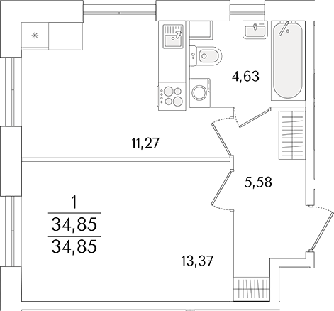 Планировка — Кинопарк, 1-комн., 35 м²