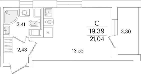 Планировка — Кинопарк, Студия, 19 м²