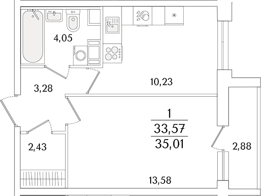 Планировка — Кинопарк, 1-комн., 34 м²