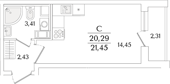 Планировка — Кинопарк, Студия, 20 м²