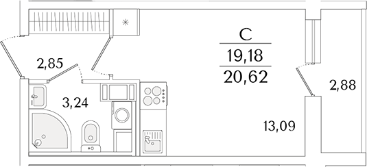 Планировка — Кинопарк, Студия, 19 м²