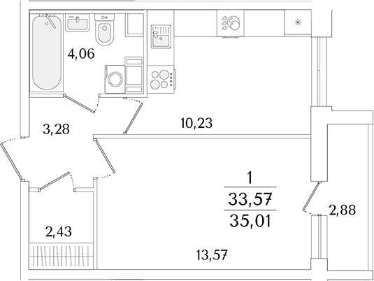 Планировка — Кинопарк, 1-комн., 34 м²