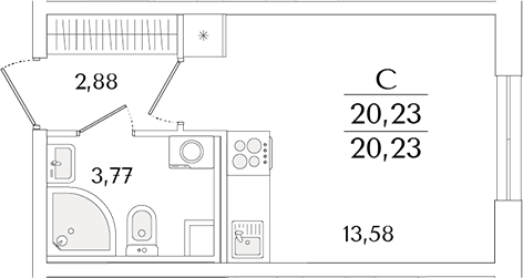 Планировка — Кинопарк, Студия, 20 м²