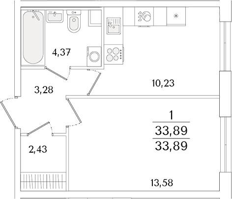 Планировка — Кинопарк, 1-комн., 34 м²