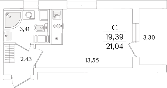 Планировка — Кинопарк, Студия, 19 м²