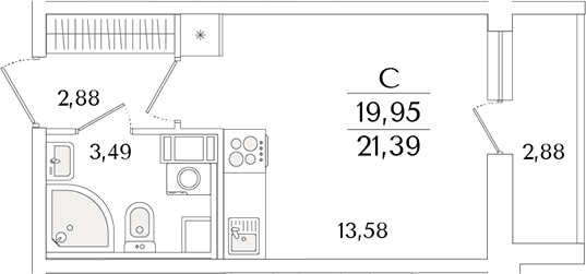 Планировка — Кинопарк, Студия, 20 м²