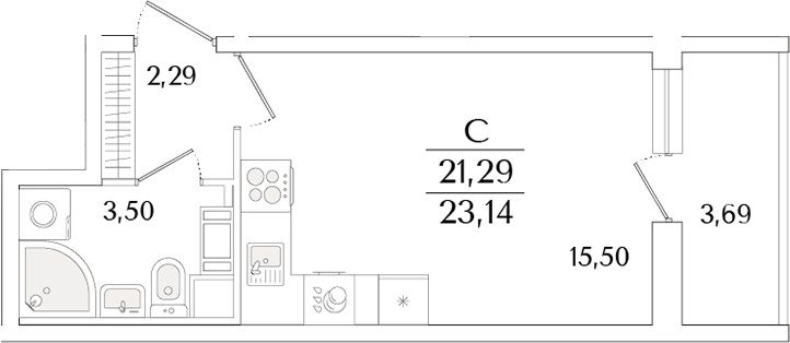 Планировка — Кинопарк, Студия, 21 м²