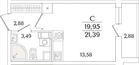 Планировка — Кинопарк, Студия, 20 м²