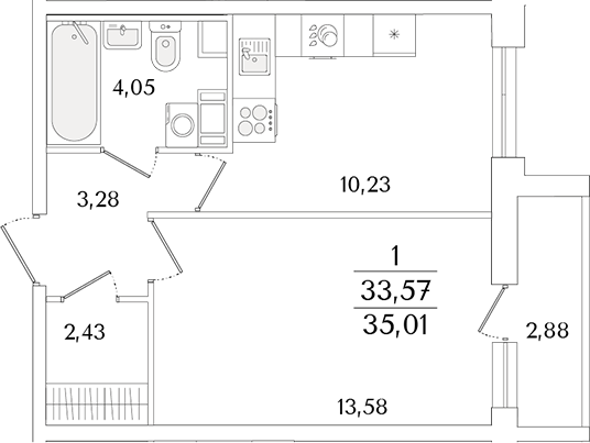 Планировка — Кинопарк, 1-комн., 34 м²