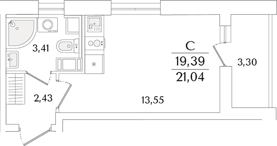 Планировка — Кинопарк, Студия, 19 м²