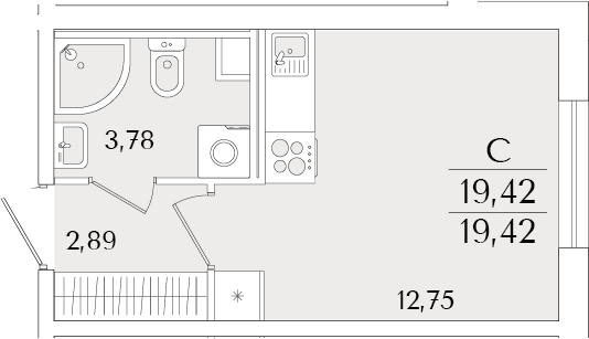 Планировка — Кинопарк, Студия, 19 м²