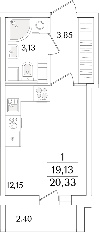 Планировка — Кинопарк, Студия, 19 м²