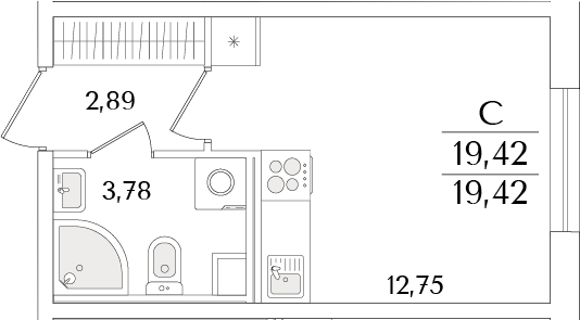 Планировка — Кинопарк, Студия, 19 м²