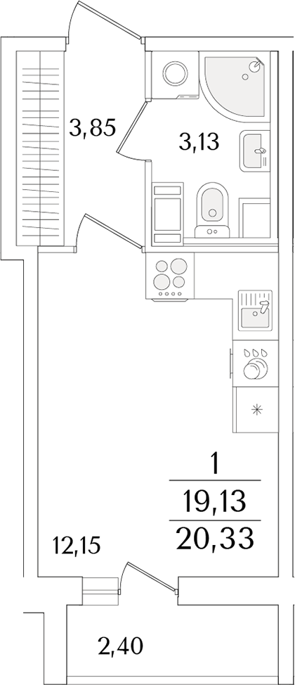Планировка — Кинопарк, Студия, 19 м²