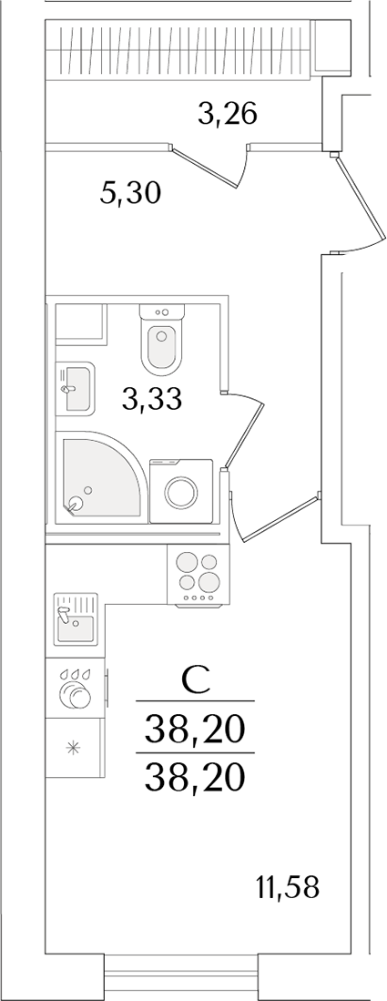 Планировка — Кинопарк, Студия, 24 м²