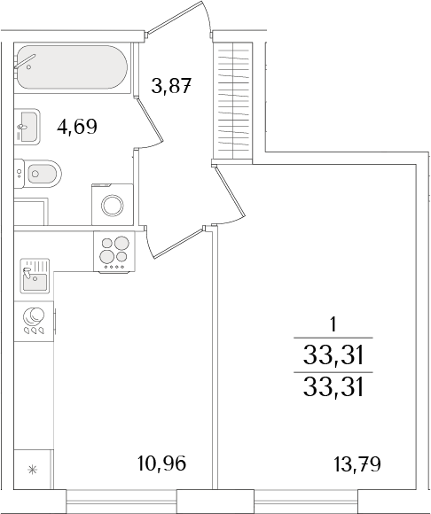 Планировка — Кинопарк, 1-комн., 33 м²