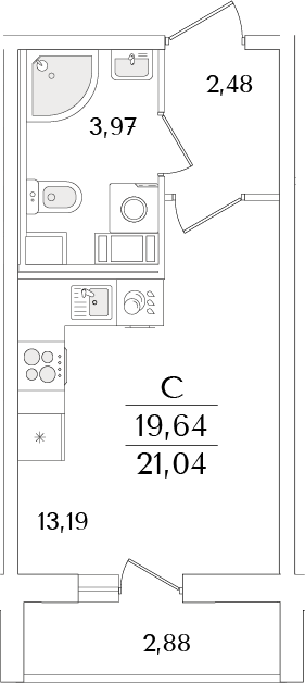 Планировка — Кинопарк, Студия, 20 м²