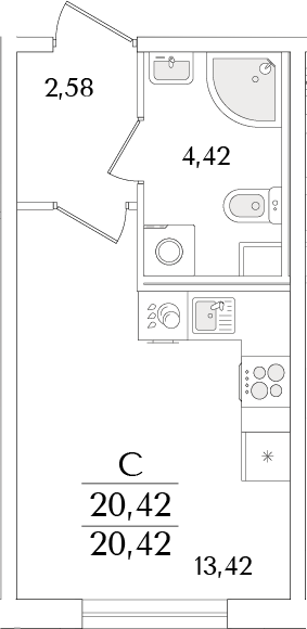 Планировка — Кинопарк, Студия, 20 м²