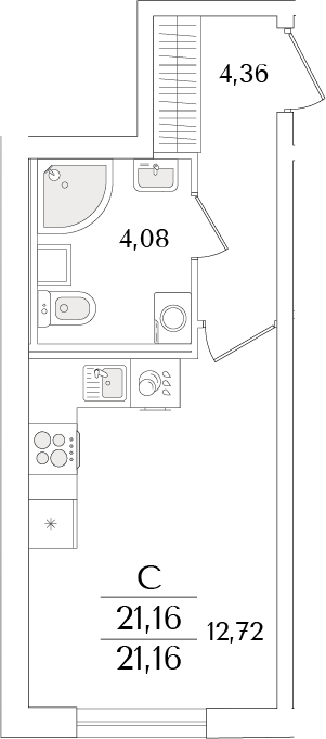 Планировка — Кинопарк, Студия, 21 м²