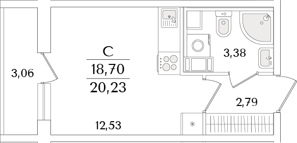 Планировка — Кинопарк, Студия, 19 м²