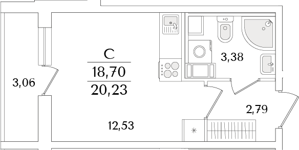 Планировка — Кинопарк, Студия, 19 м²