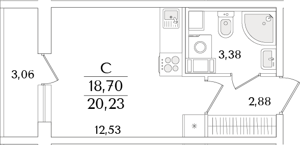 Планировка — Кинопарк, Студия, 19 м²