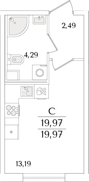 Планировка — Кинопарк, Студия, 20 м²