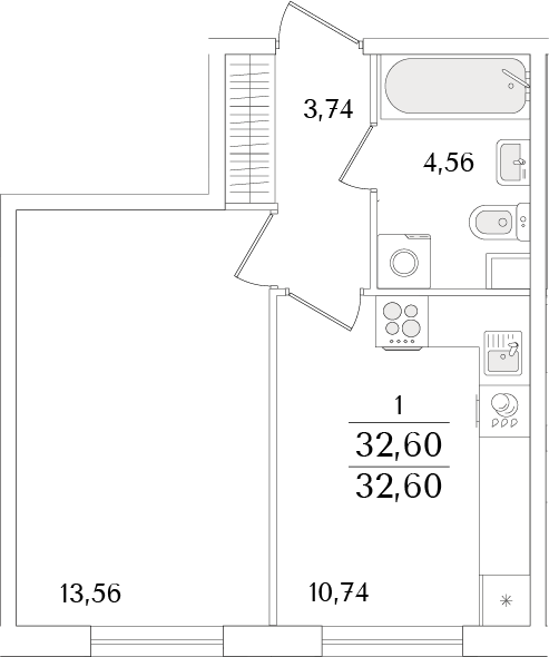 Планировка — Кинопарк, 1-комн., 33 м²