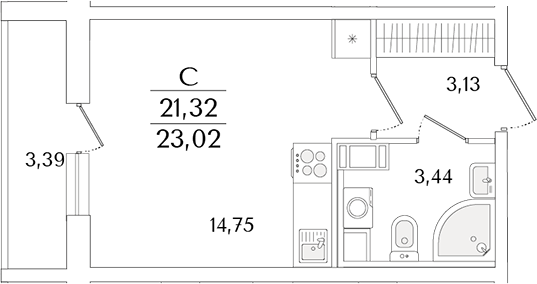 Планировка — Кинопарк, Студия, 21 м²