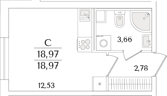 Планировка — Кинопарк, Студия, 19 м²