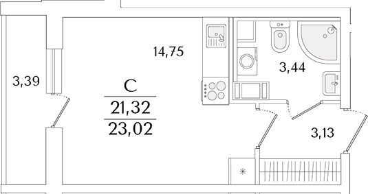 Планировка — Кинопарк, Студия, 21 м²